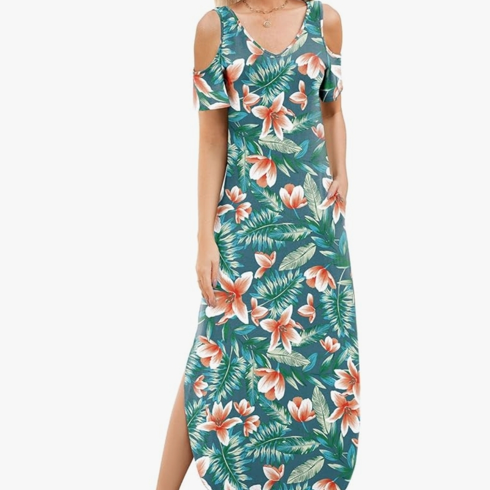 Floral Cold Shoulder Maxi Dress